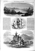 Original Old Antique Print 1857 Trondiijem Lapland Norwegian Church Borgund