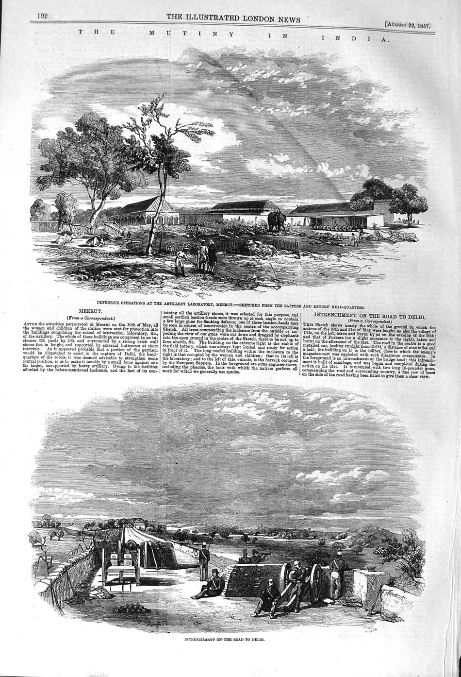 Original Old Antique Print 1857 Mutiny India Artillery Laboratory Meerut T 19th