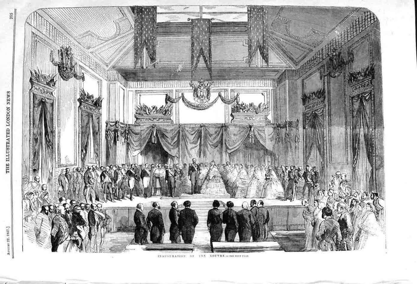 Original Old Antique Print 1857 Inauguration Louvre France 19th
