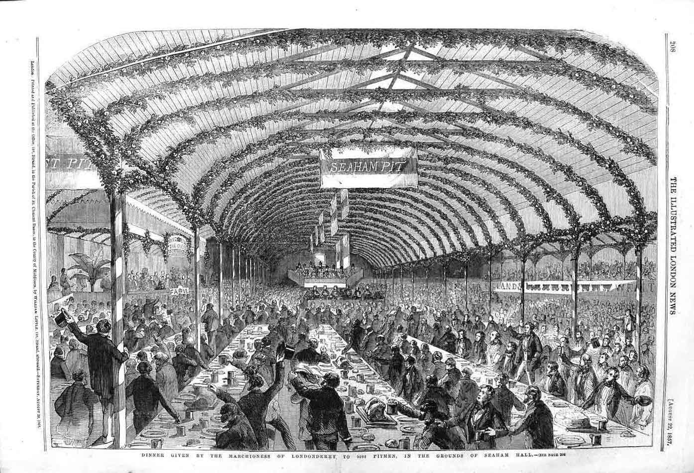 Antique Print *3728 1857 Dinner Marchioness Londonderry Pitmen Seaham Hall