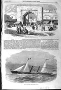 Original Old Antique Print 1857 Entrance Gate Tunis Galetta Ship Prince William