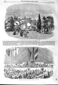 Original Old Antique Print 1857 Duke Norfolk Botanic Gardens Sheffield Dejeuner