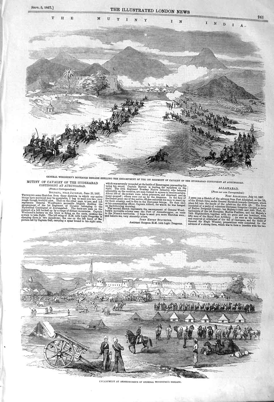 Original Old Antique Print 1857 Mutiny India Woodburn Hyderabad Aurungabad 19th