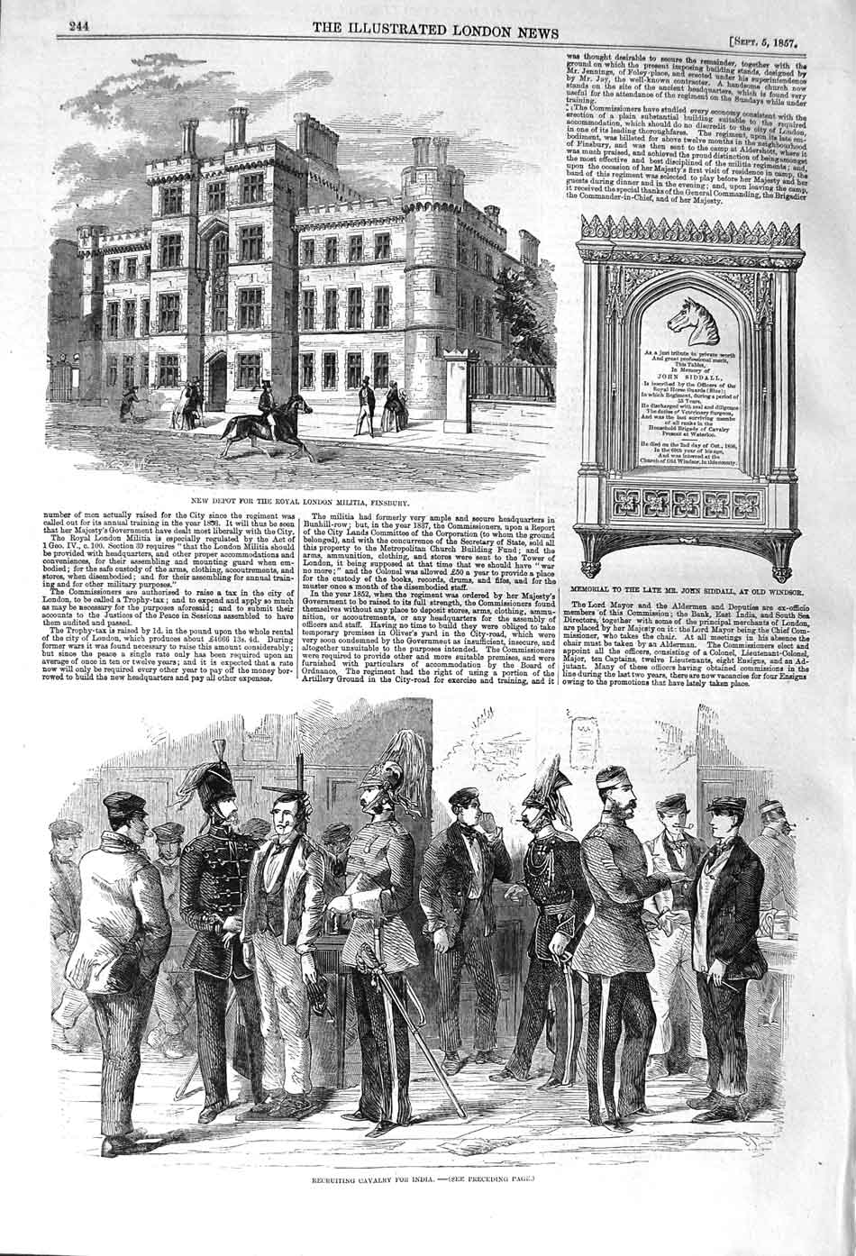 Original Old Antique Print 1857 Royal London Militia Finsbury War Cavalry India