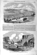 Original Old Antique Print 1857 Ulverstone Lancaster Railway Train Furnes 19th
