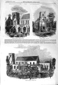 Original Old Antique Print 1857 Llandaff Cathedral Tower Wales Architecture