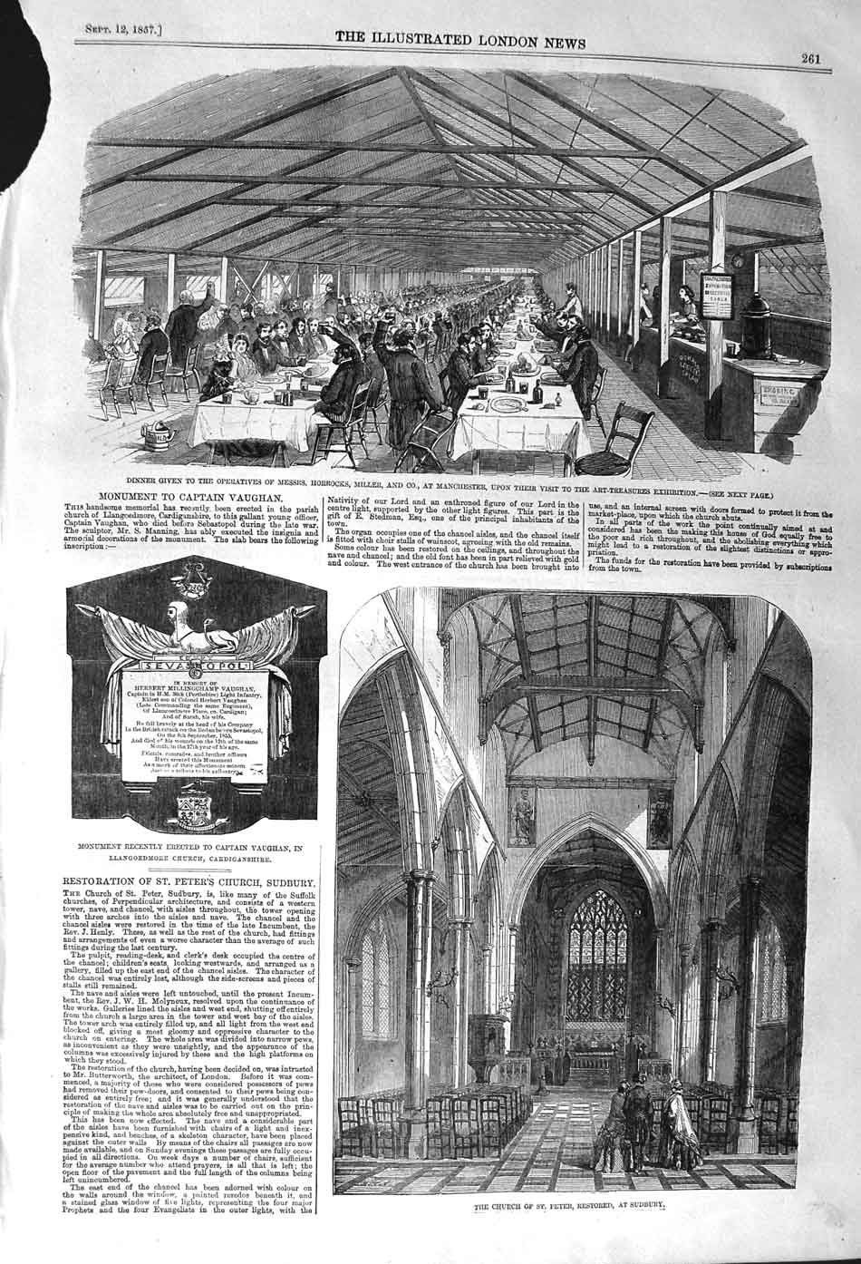 Original Old Antique Print 1857 Church Peter Sudbury Horrocks Miller Manchester