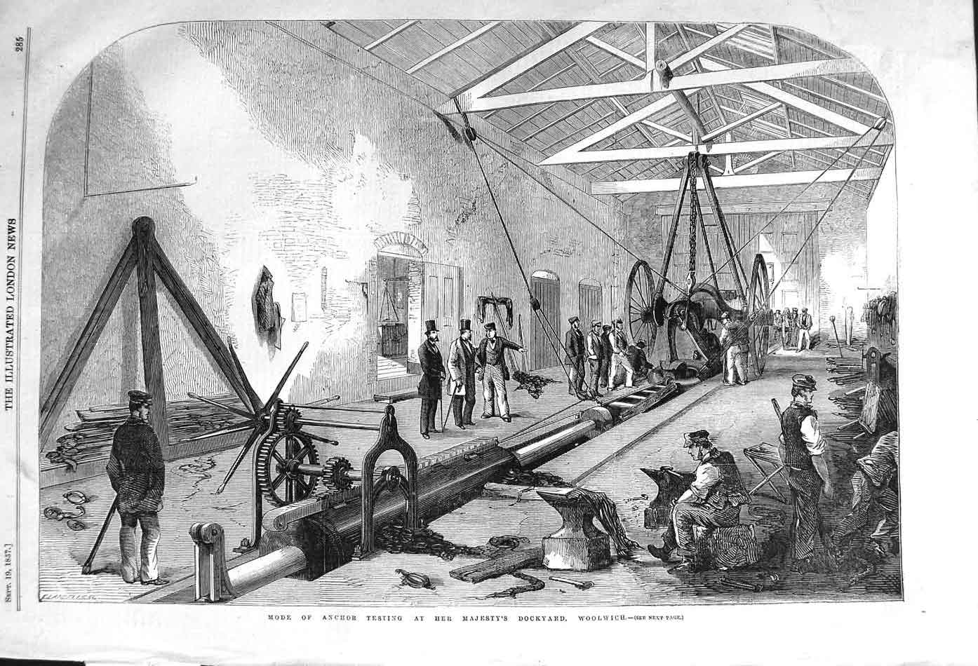 Old Antique Print 1857 Anchor Testing Queen'S Dockyard Woolwich England 19th