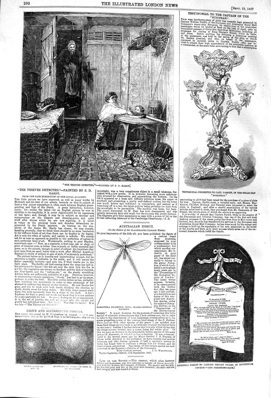 Old Antique Print 1857 Dien Kilkerfues Comet Tablet Captain Hedley Vicars 19th