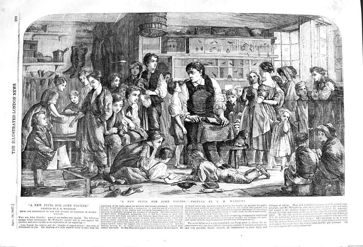 Original Old Antique Print 1857 Ragged School Children John Pounds Victorian