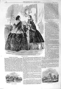 Original Old Antique Print 1857 Womens October Fashion Park Fairford Church