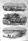Original Old Antique Print 1857 Mutiny India Delhi Flagstaff Tower Subseemundee