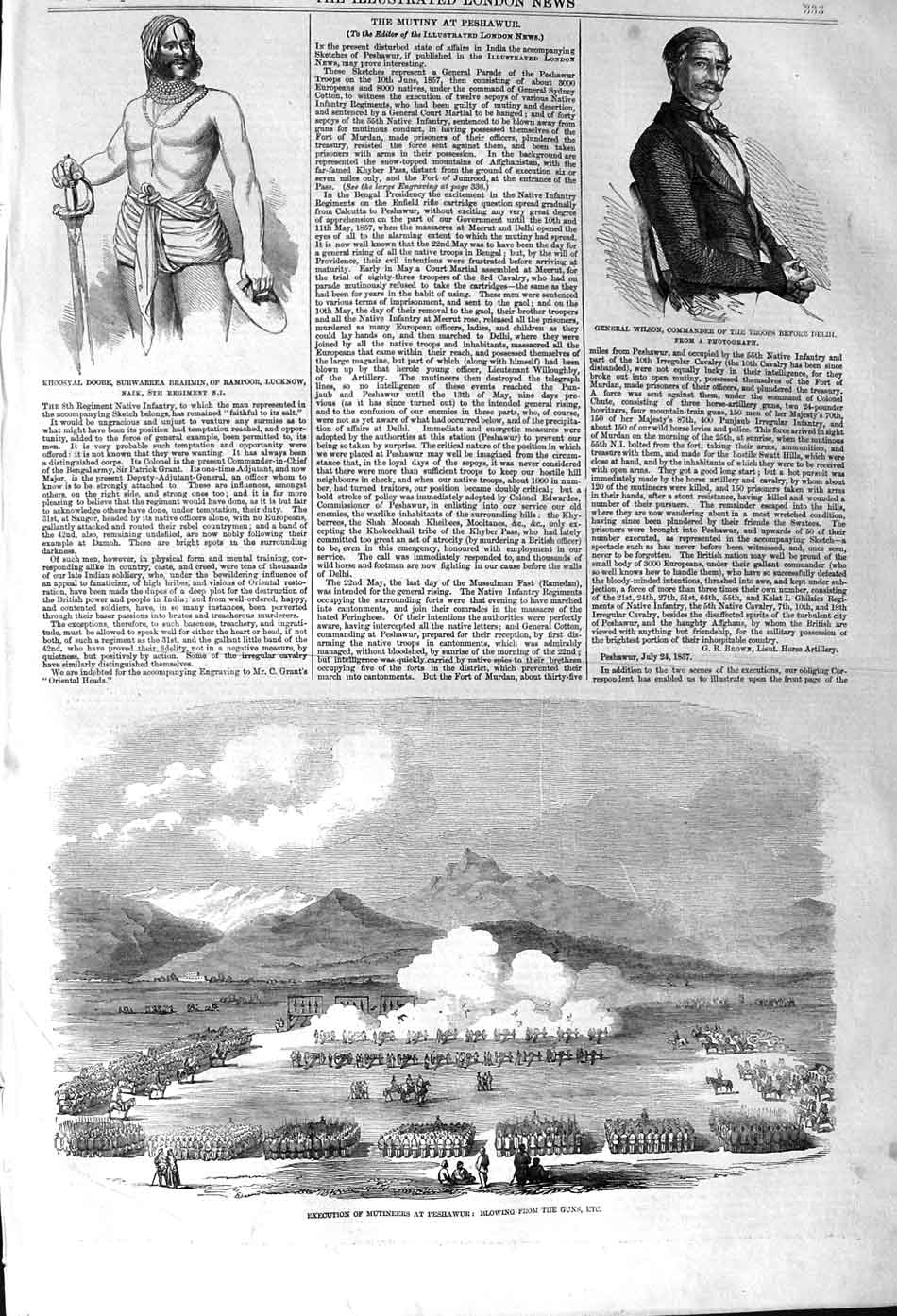 Old Antique Print 1857 Mutineers Peshawur General Wilson Khoosyal Doobe 19th