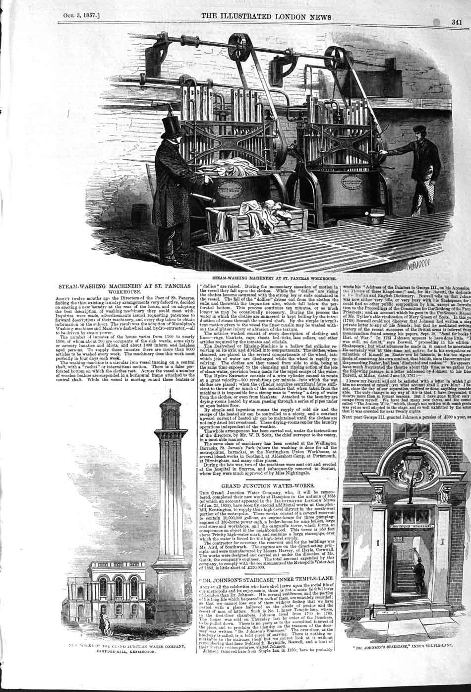 Old Antique Print 1857 Steam-Washing Machinery Pancras Workhouse London 19th