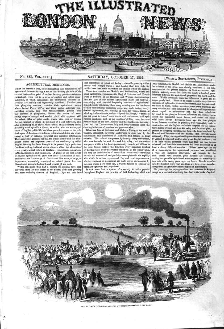 Original Old Antique Print 1857 Rutland Ploughing Meeting Upingham Agriculture