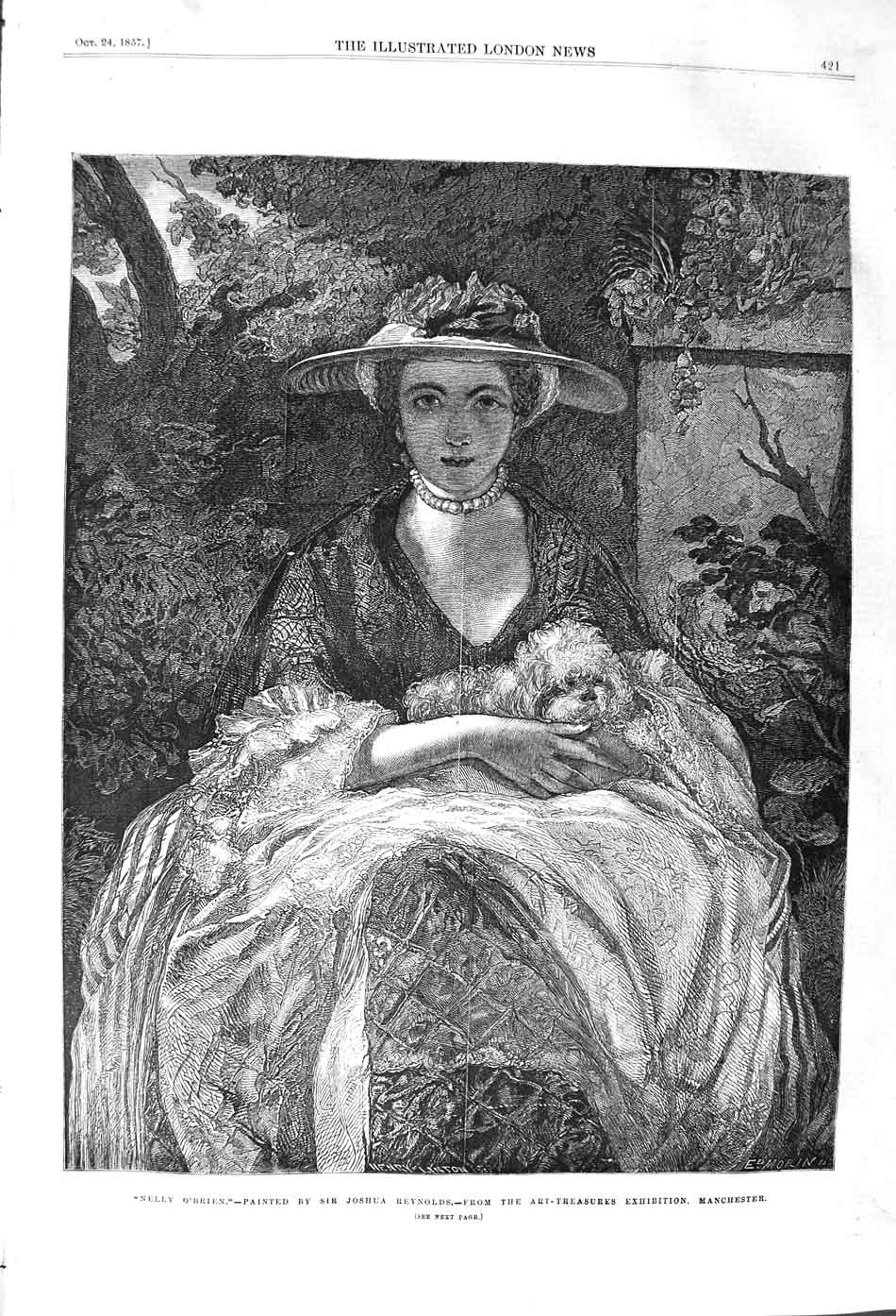 Original Old Antique Print 1857 Portrait Nelly O'Brien Joshua Reyns Victorian