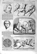 Original Old Antique Print 1857 Boudroum Marbles Mosaic Artemisia Tomb Mausoles