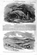 Original Old Antique Print 1857 Remains Carthage Cisterns Aqueduct Camels 19th