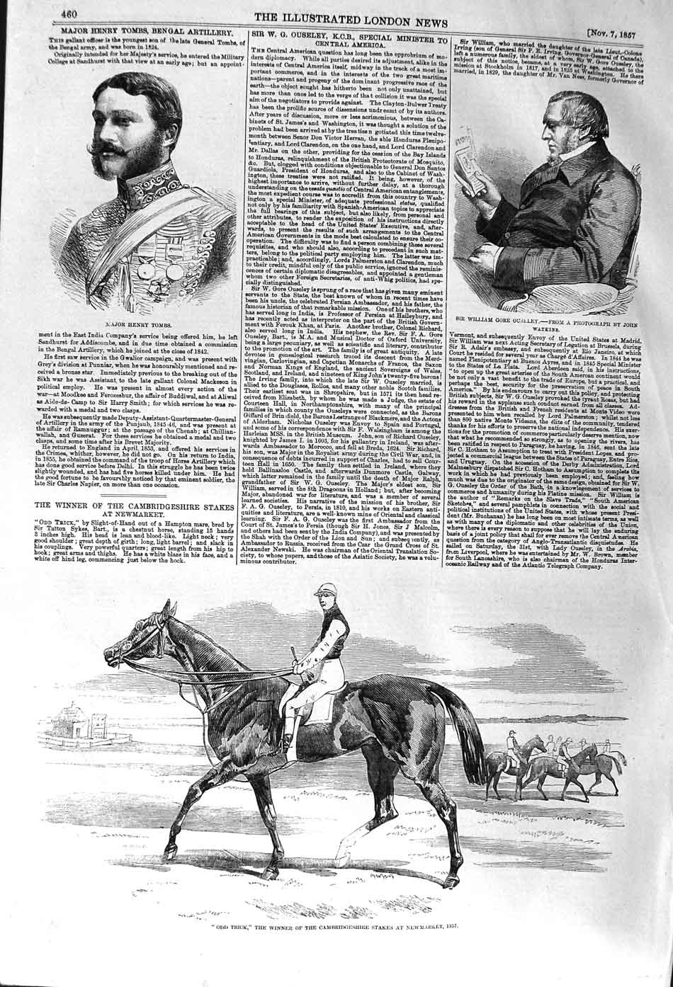 Original Old Antique Print 1857 Major Henry Tombs William Ouseley Odd Tric 19th