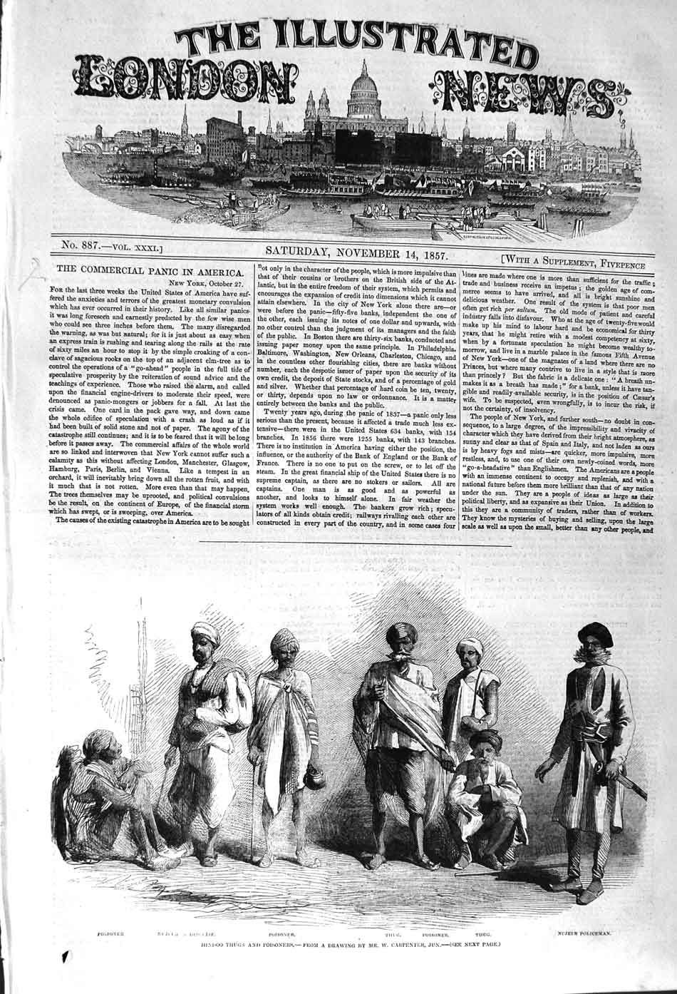Original Old Antique Print 1857 Hindoo Thugs Poisoners Nujeeb Policeman India