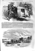 Original Old Antique Print 1857 Hindostanee Hospital Doolie Camp Mhow Indore