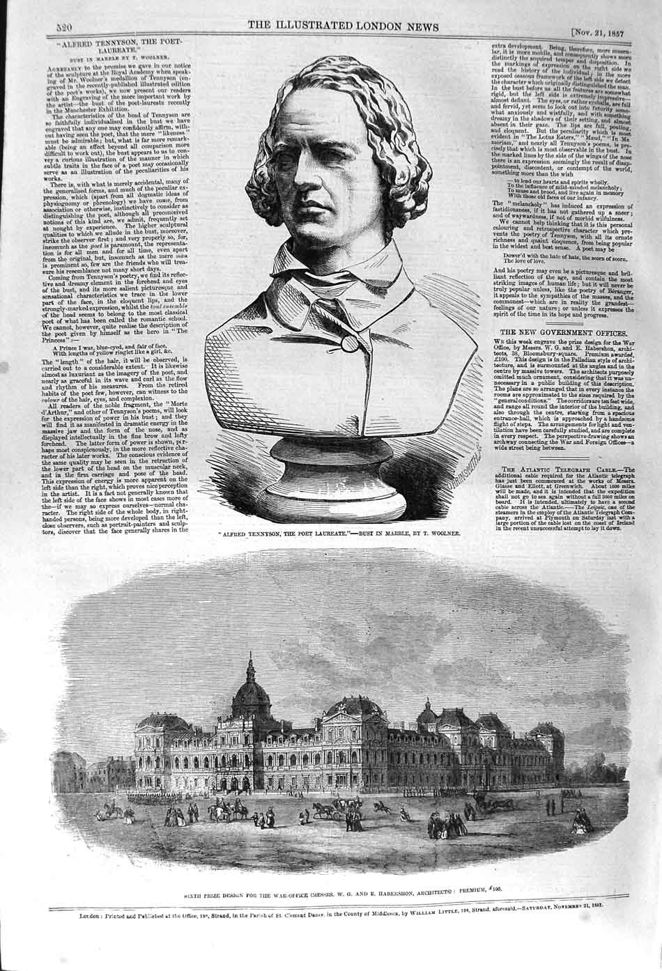 Original Old Antique Print 1857 Alfred Tennyson Poet Laureate Bust War Victorian