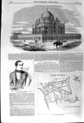 Original Old Antique Print 1857 Delhi Tomb Emperor Humayon King Nicholso 19th
