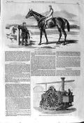 Original Old Antique Print 1857 Race Horse Fisherman Tuxford Traction-Engine