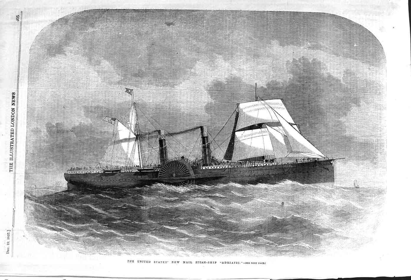 Original Old Antique Print 1857 United States Mail Steam Ship Adriatic 19th