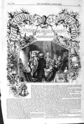 Original Old Antique Print 1857 Christmas Scene Mansion House Architecture 19th