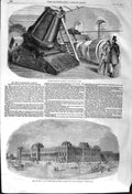 Original Old Antique Print 1857 Mallet Three-Foot Mortar Foreign Office Designs