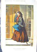 Original Old Antique Print 1857 Colour Lady House Door Christmas Present 19th