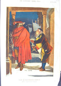 Original Old Antique Print 1857 Colour Man House Candle Cloak Horses Guest 19th