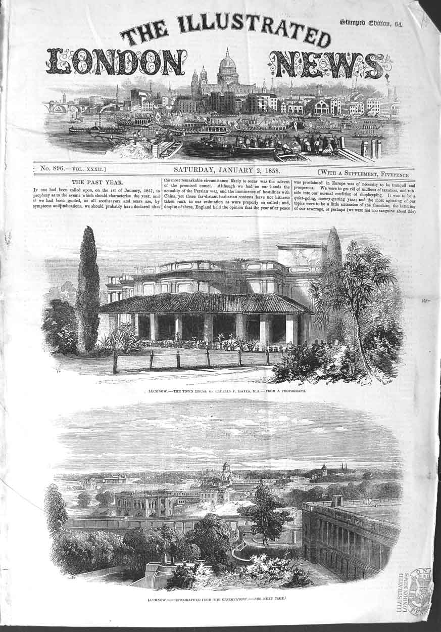 Original Old Antique Print 1858 View Lucknow Town House Hayes Observatory 19th