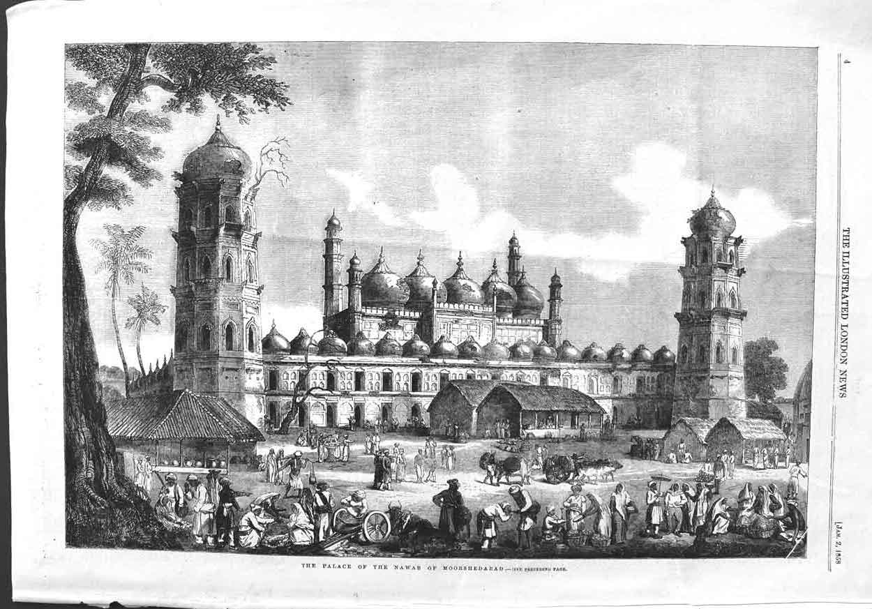 Original Old Antique Print 1858 Architecture Palace Nawab Moorshedabad Moslem