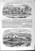 Original Old Antique Print 1858 Indian Railway Water-Tank Barwarie Mhow Fort