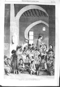 Original Old Antique Print 1858 Moorish School Girls Algiers Teacher Victorian