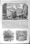 Original Old Antique Print 1858 Boston Washington Longfellow House Tremont 19th