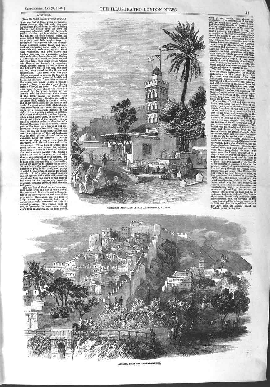 Old Antique Print 1858 Cemetery Tomb Sidi Abderahman Algiers Parade Gound 19th