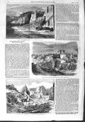 Original Old Antique Print 1858 Earthquake Polla Naples Italy Ruins Buildings