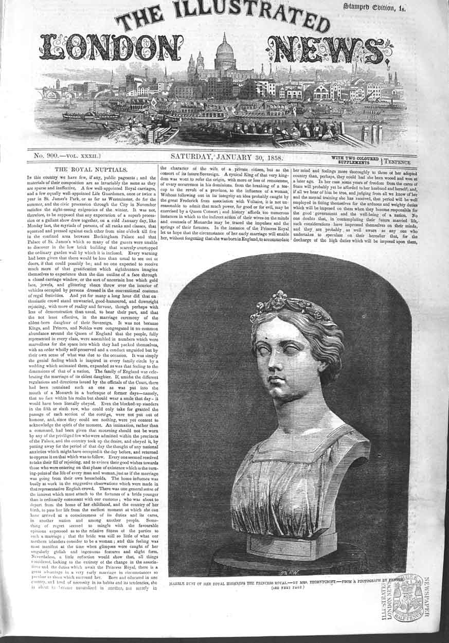 Old Antique Print 1858 Marble Bust Royal Highness Princess Royal Fenton 19th