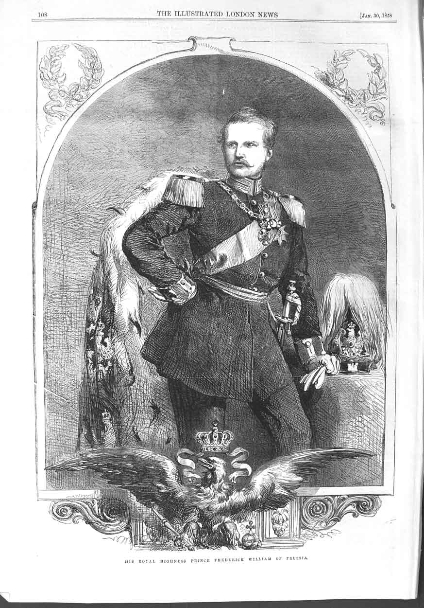 Original Old Antique Print 1858 Royal Highness Prince Frederick William Prussia