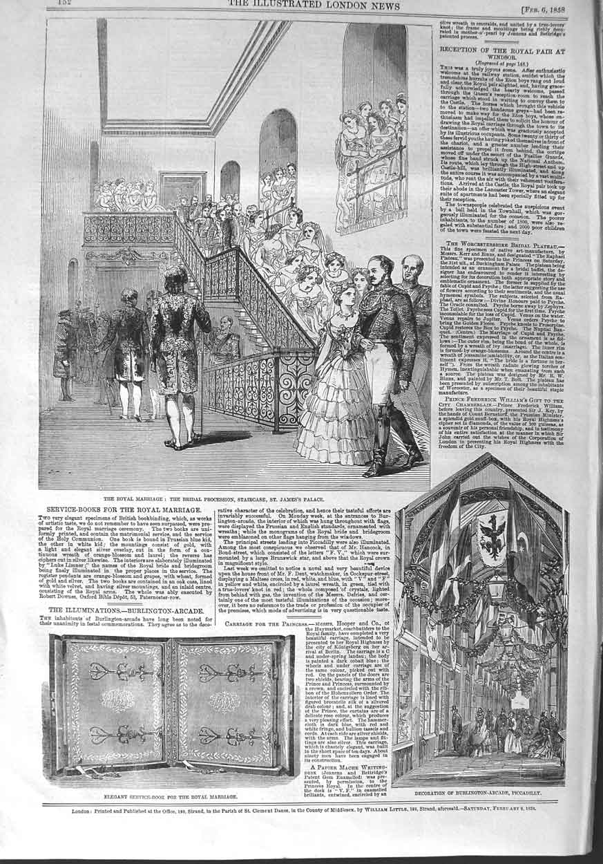 Old Antique Print 1858 Royal Wedding St. James Palace Arcade Piccadilly 19th