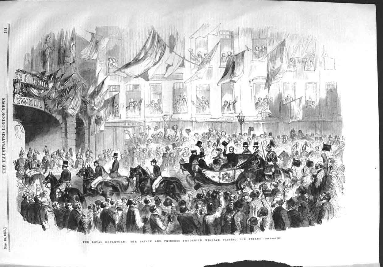 Old Antique Print 1858 Royal Procession Prince Frederick William Strand 19th