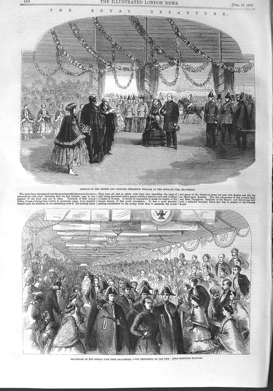 Original Old Antique Print 1858 Prince Frererick William Gravesend Flower Girls