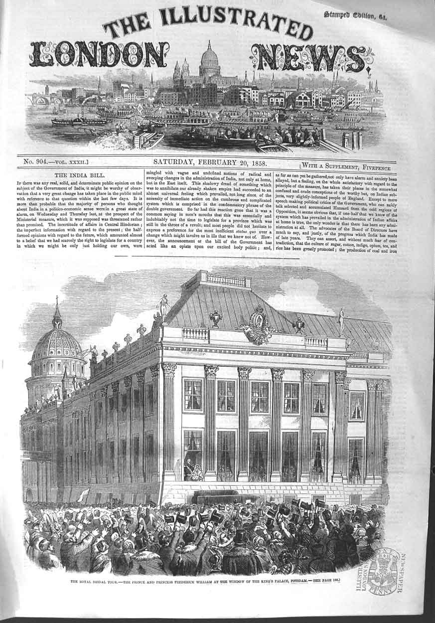 Old Antique Print 1858 Prince Princess Frederick William Palace Potsdam 19th