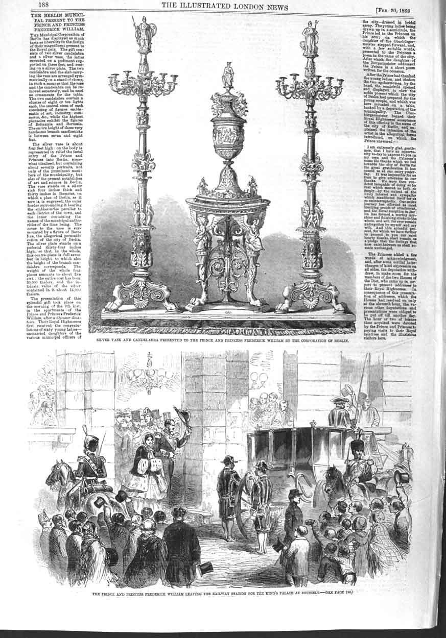 Old Antique Print 1858 Prince Frederick William Railway Brussels Silver 19th