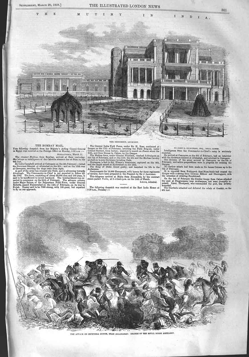 Original Old Antique Print 1858 India Lucknow Attack Secundra Gunge Al Victorian
