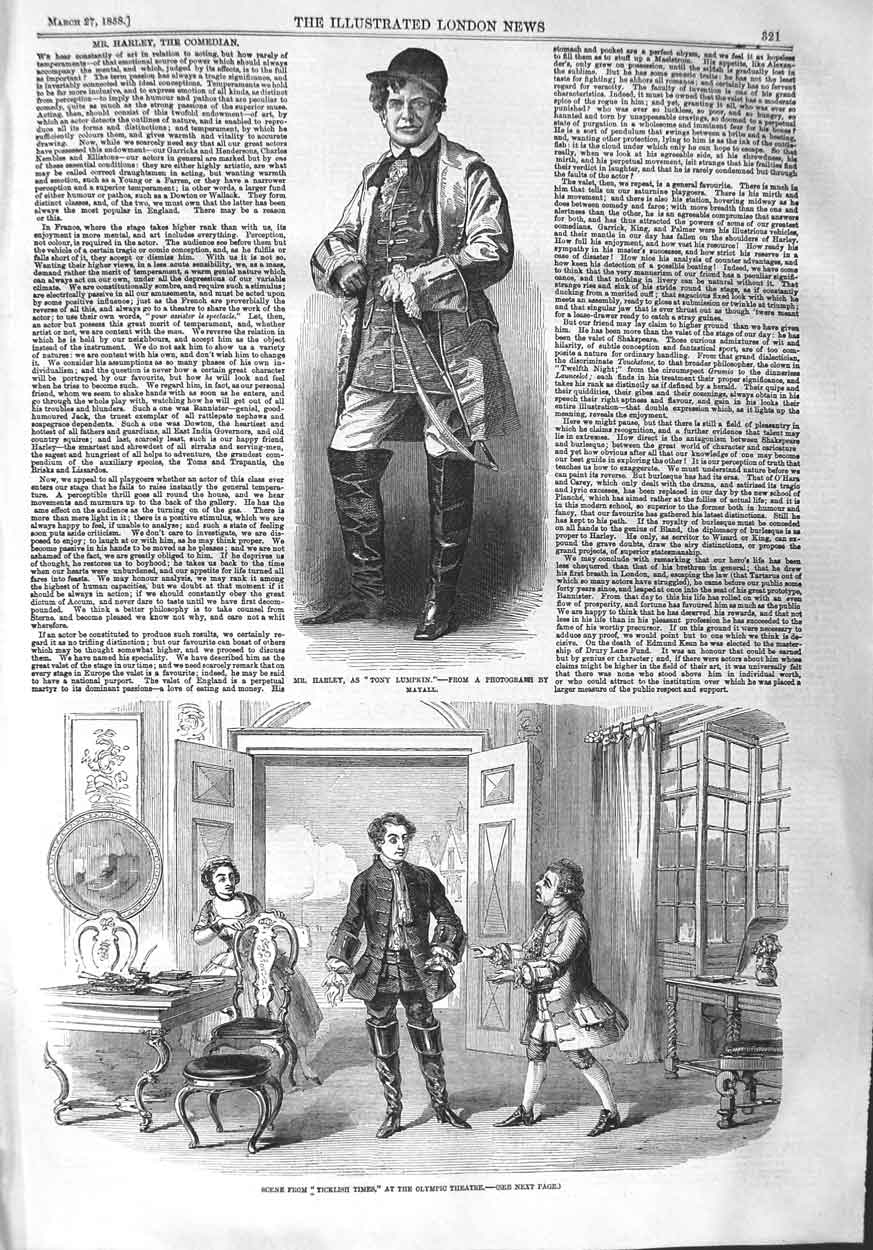 Original Old Antique Print 1858 Harley Lumpkin Olympic Theatre Ticklish Times
