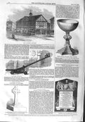 Old Antique Print 1858 Townhall Leominster Chalice Church Tablet School 19th